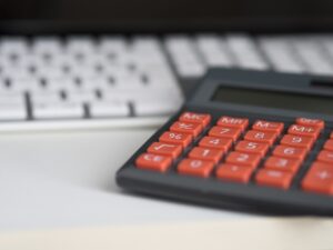 A calculator and a keyboard.